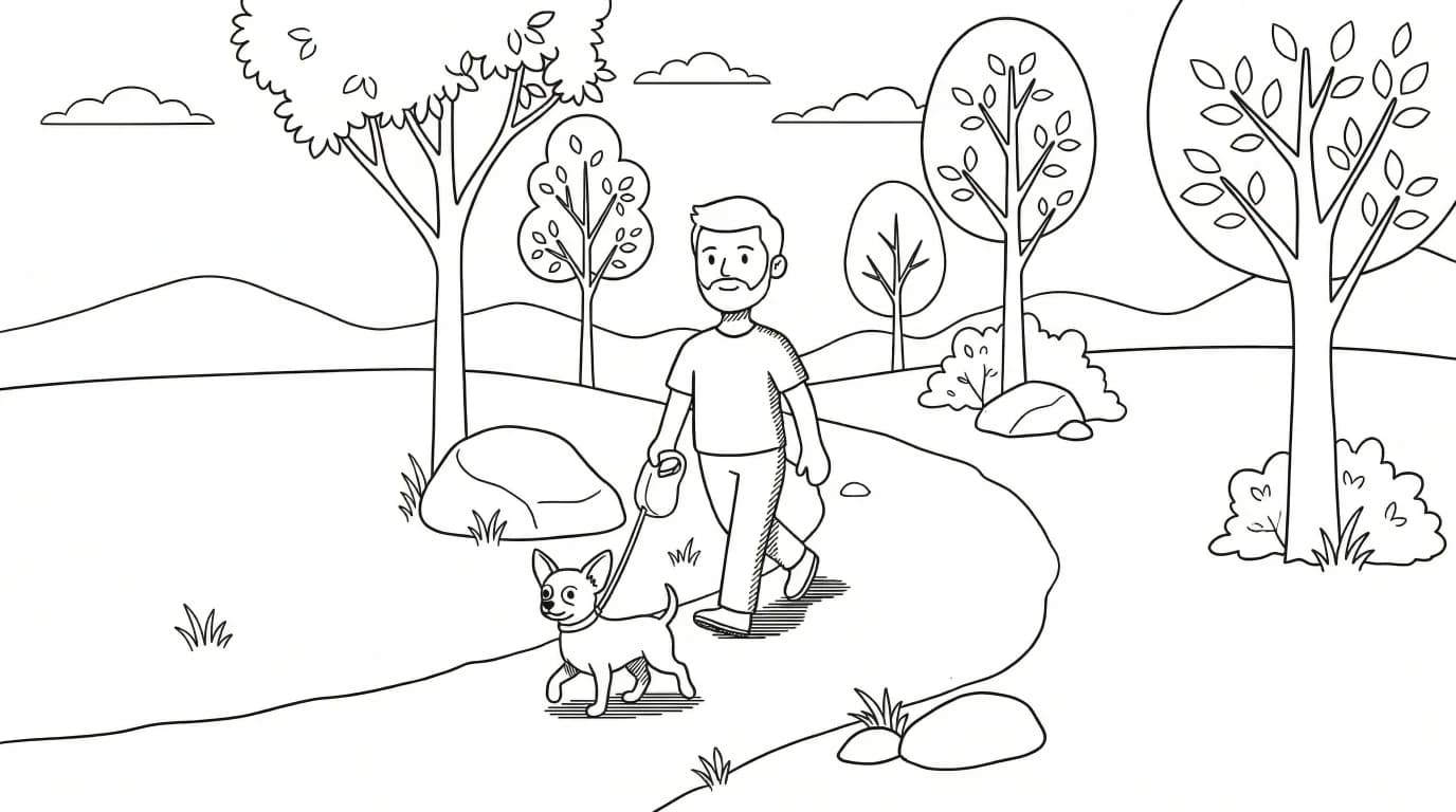 Dog walking: a sitter walking a dog during the day