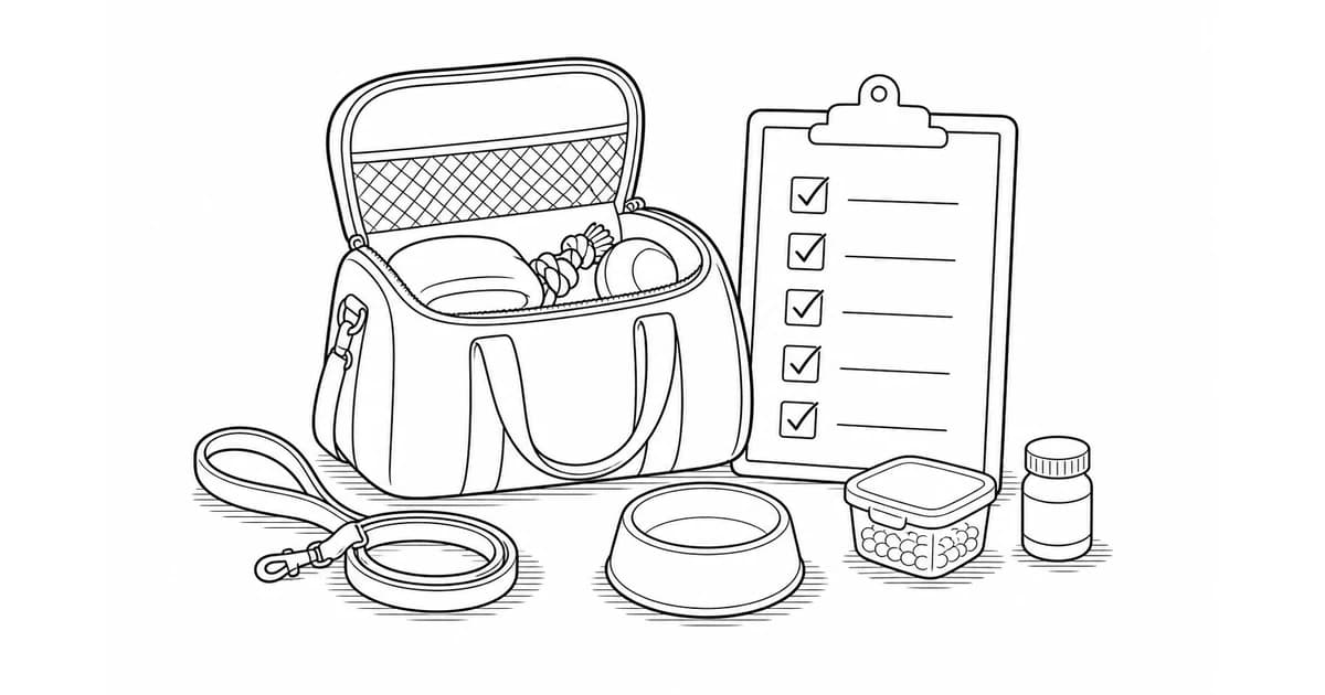 A pet parent packing supplies and care notes before a long weekend away